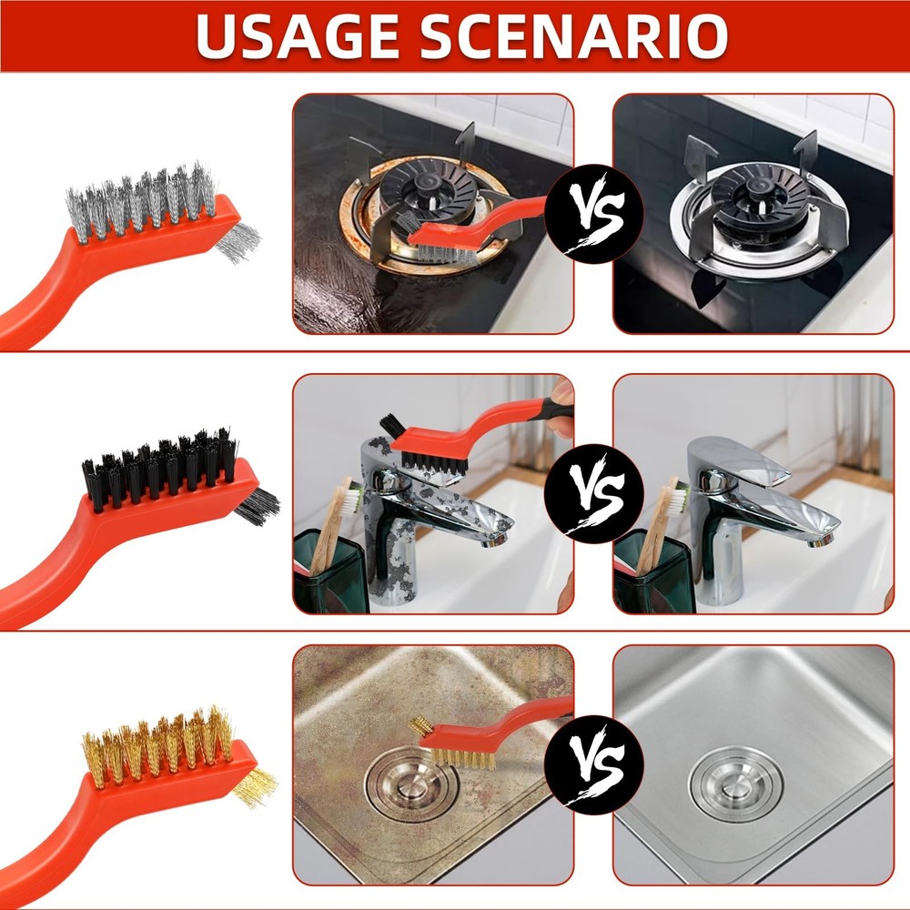 3pcs Wire Brushes for Cleaning Rust, Upgrade Wire Brush Set - Brass/Stainless...