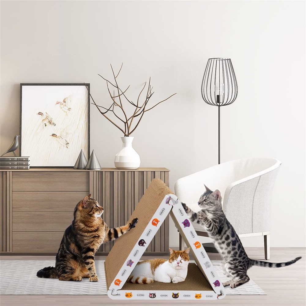 Cat Scratcher Board Foldable Triangle 6 Usable Sides Vertical Cardboard 3 Pack