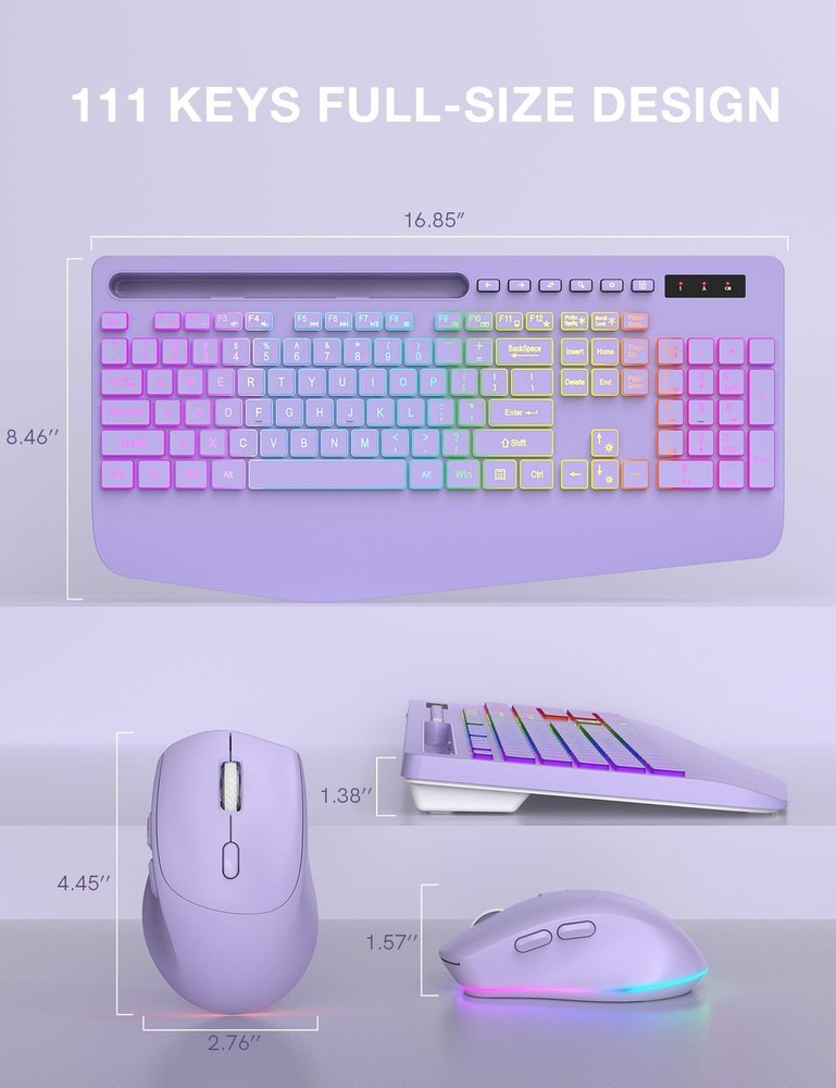 SABLUTE Wireless Keyboard and Mouse Combo, 9 Backlit Effects, Wrist Rest, Pho...