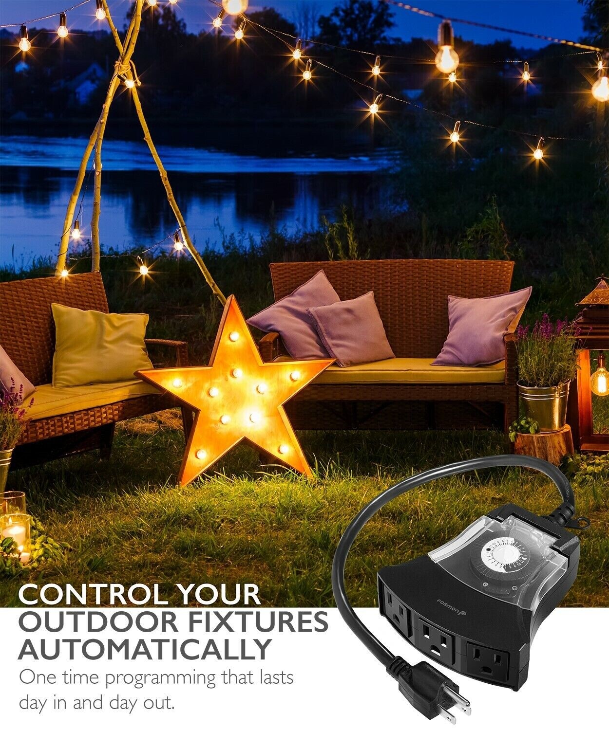 24 Hour Outdoor Mechanical 3 Outlet Timer Weatherproof Automatic Switch Light