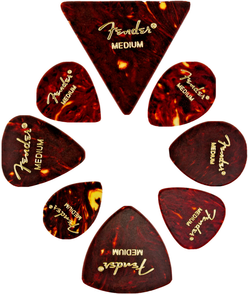 Fender All Shape Classic Celluloid 8 Plettri Chitarra Spessore Medium Tartaruga
