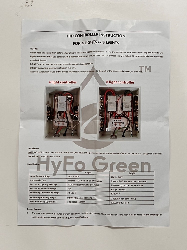 HyFo Green 8 light controller w/trigger cord