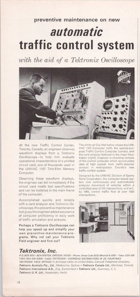 Tektronix Original 1965 Print Ad Automatic Traffic Control System Oscilloscope