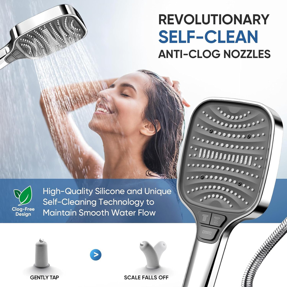 High Pressure Handheld Shower Head 8 Modes Silver