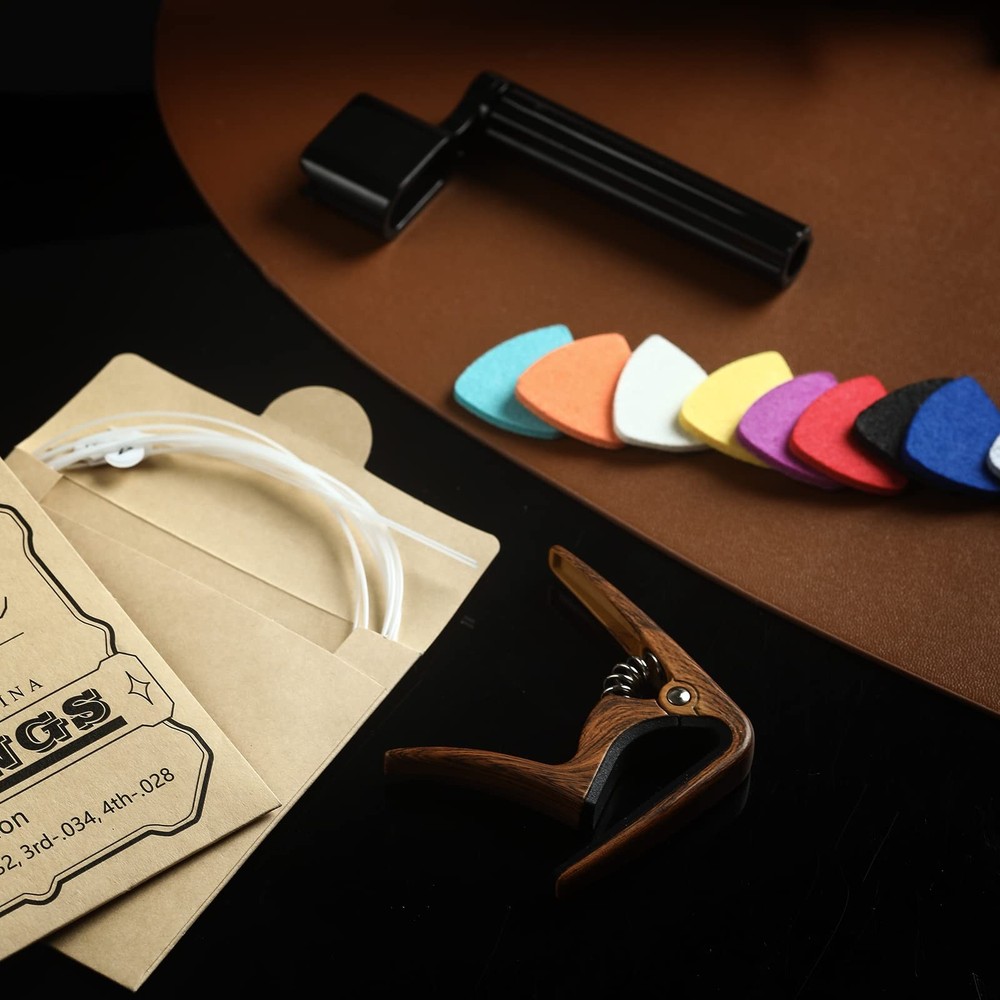 Nylon Ukulele Strings Kit 5 Sets Strings 10 Felt Picks Capo Winder Soprano