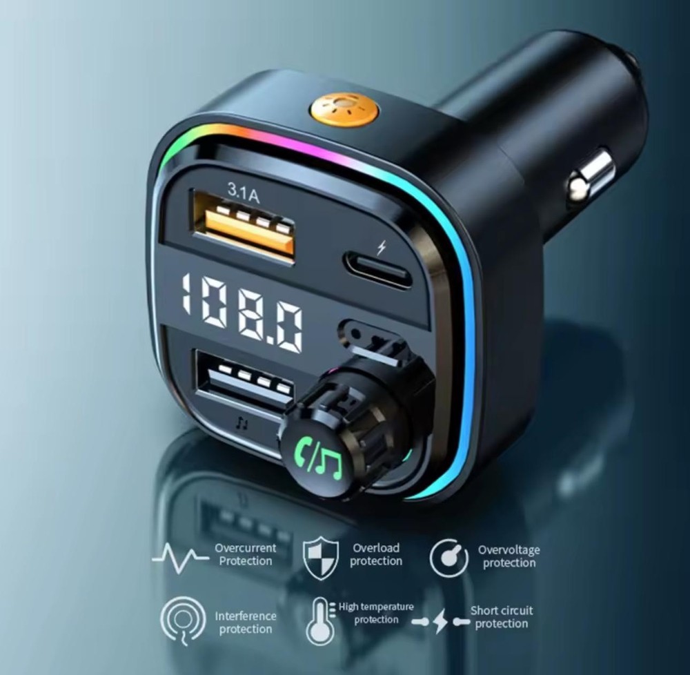 C26 Car FM Transmitter Dual USB Type-C Bluetooth Wireless Speaker Hands-Free MP3