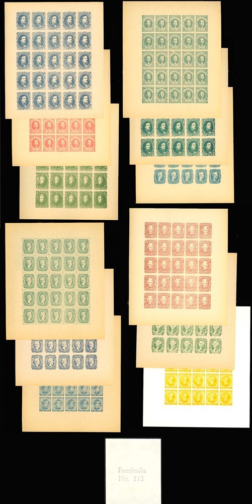 CSA Set of 12 Sheets SPRINGFIELD Reprints/Facsimiles of First Confederate Stamps