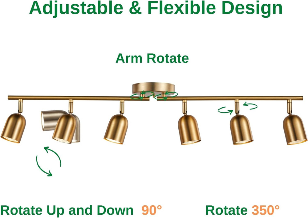 Adjustable 6-Light Track Lighting Kit in Matt Brass for Home & Kitchen