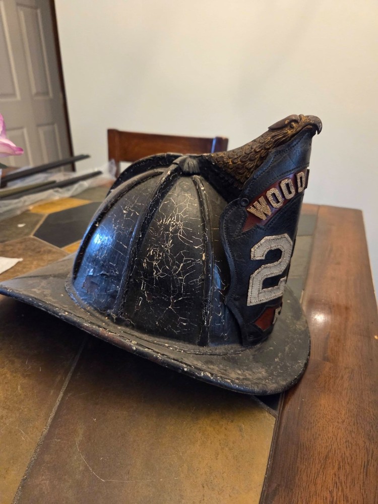 vintage high eagle fire helmet