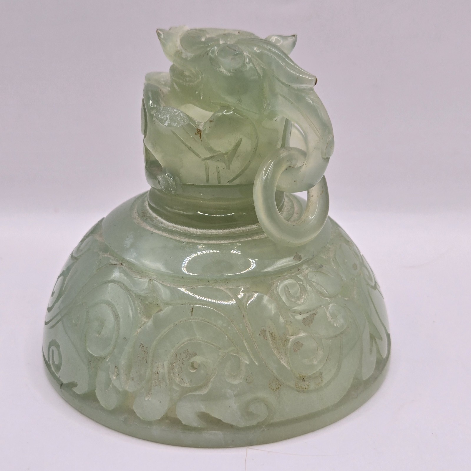 Vintage Chinese Jade Carved Foo Dog Incense Burner 8" x 7.5" READ FOR FAULTS