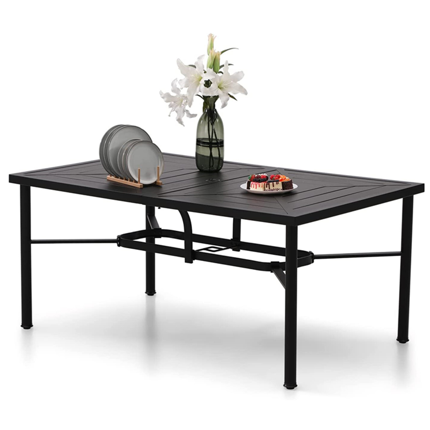 Outdoor Dining Table with Umbrella Hole Metal Patio Table 14 - Style