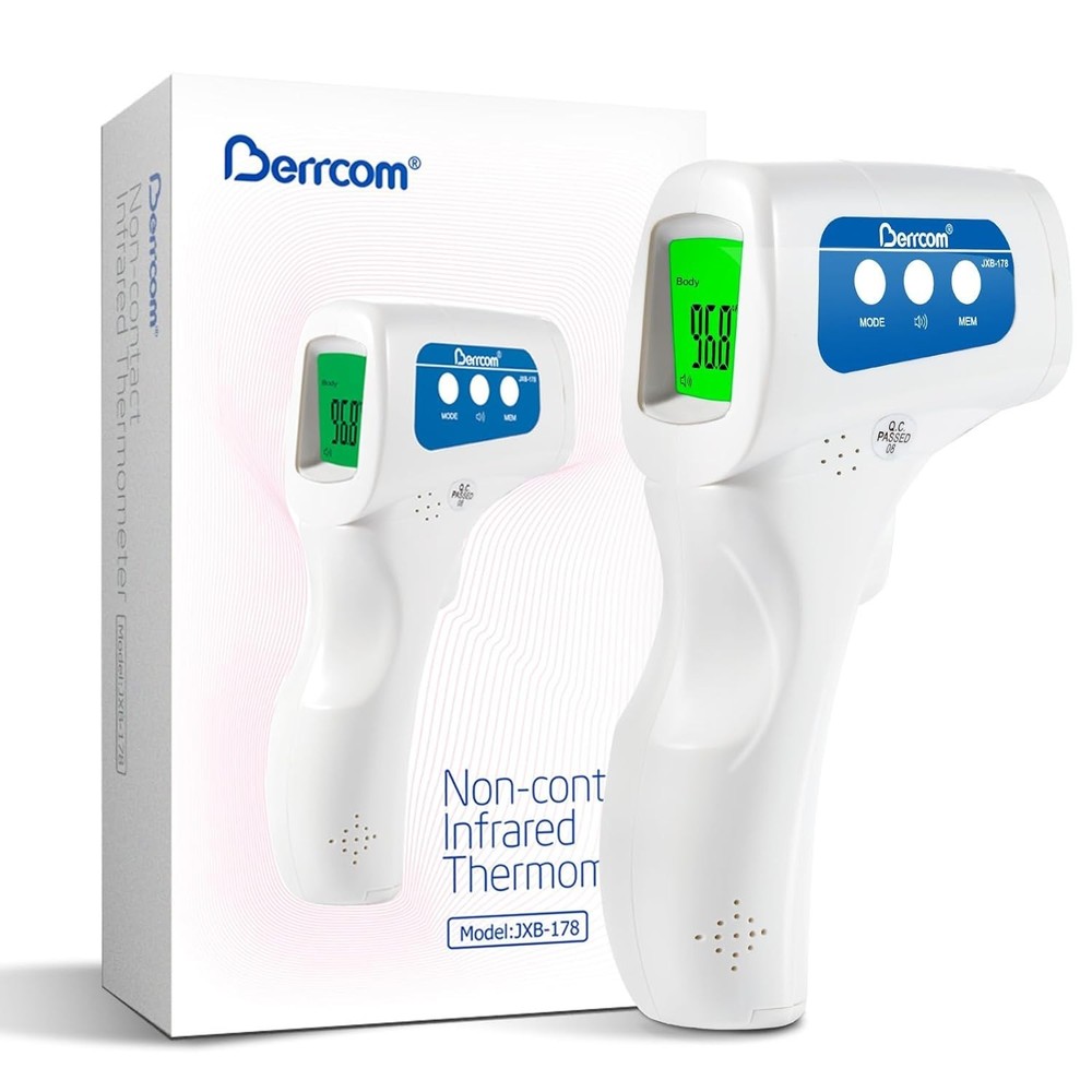 Non-Contact Infrared Thermometer with Memory Function and Large Display - White