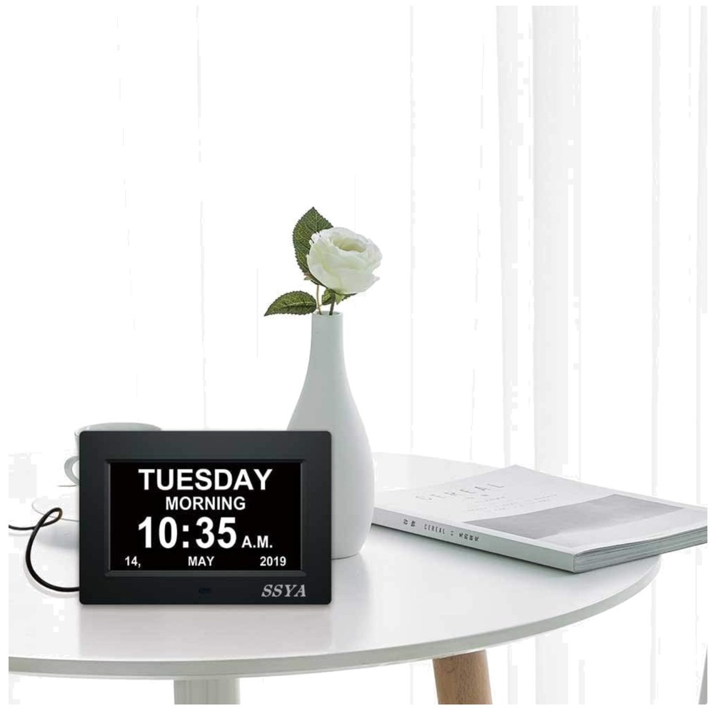 Large Display Calendar Clock - 7 Inch, Auto Dimmable, Black