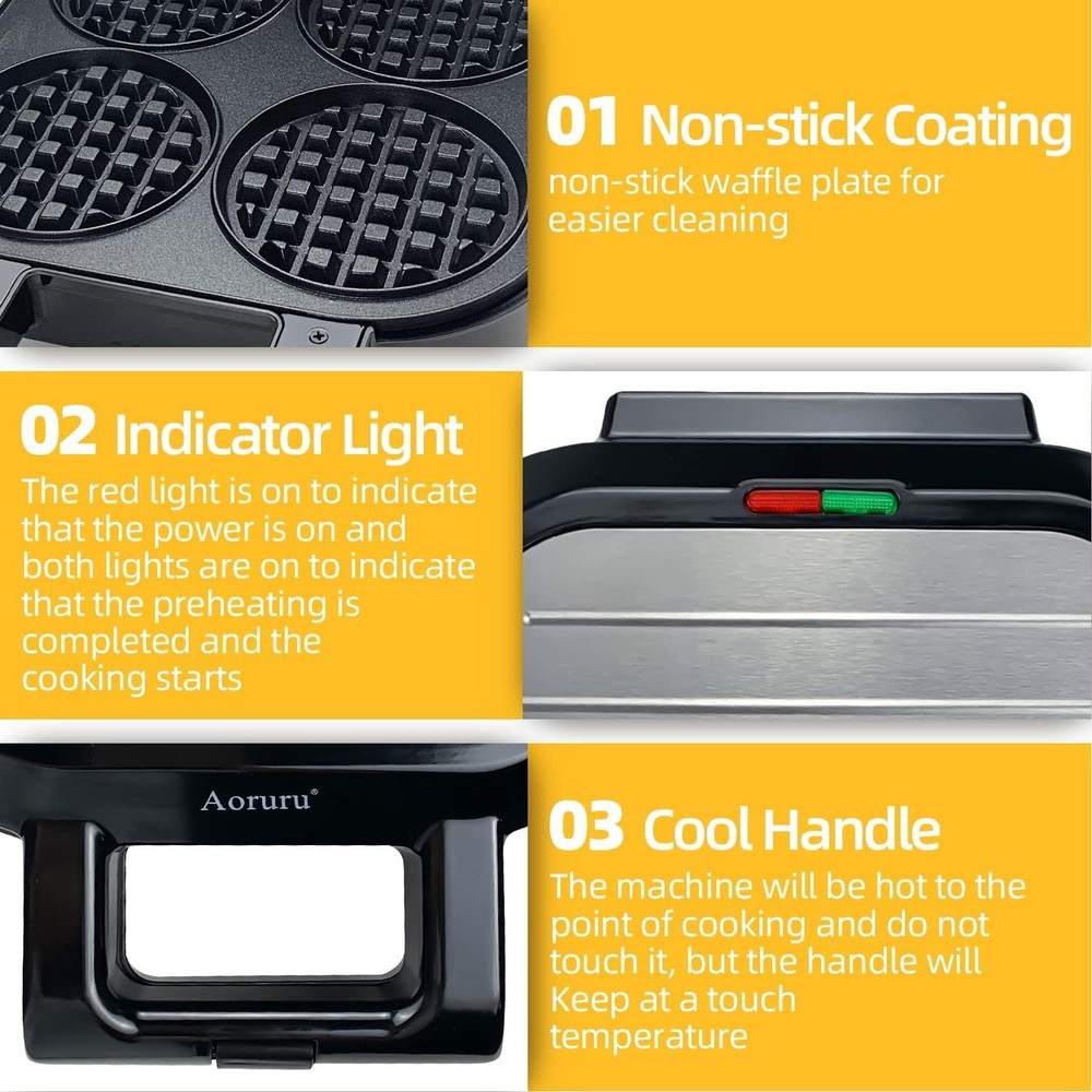 4 Slice Waffle Iron - 1300W Efficient Non-Stick Design for Perfect Breakfasts