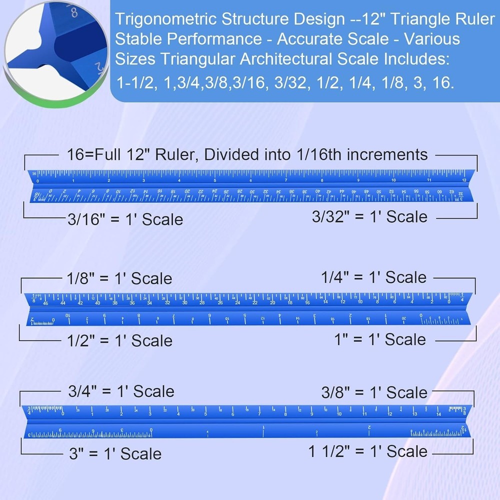 Versatile 12'' Architectural Scale Ruler - Perfect for Engineers and Draftsmen