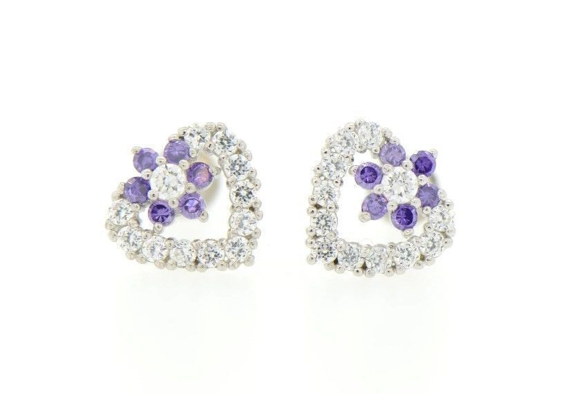 14K White Gold Heart Shape CZ Stud Earrings