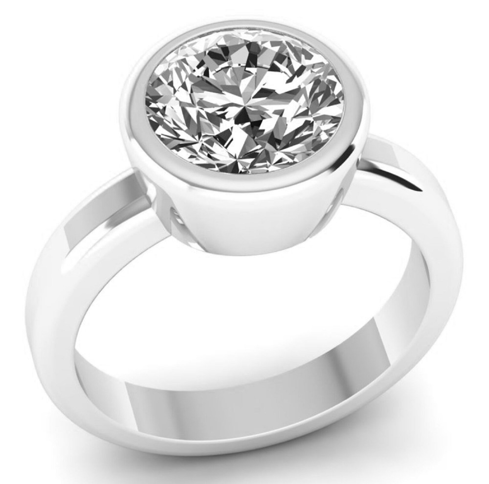 10 mm Round Cut Bezel Setting, 14K Solid White Gold Wedding Ring Setting