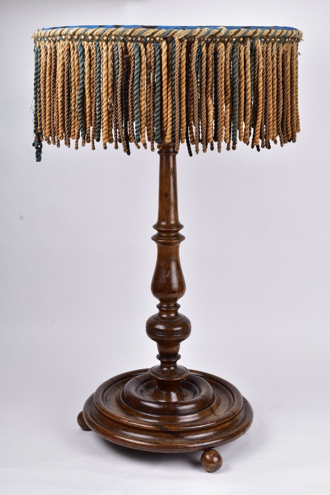 Antique Walnut Side Table with Micro Beaded Top Hand Needlework