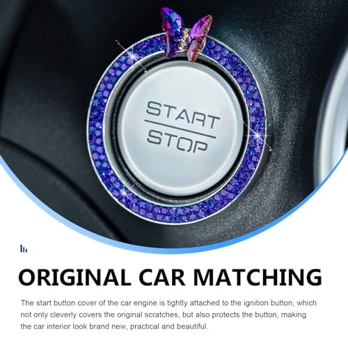 Bling Car Engine Start Stop Decoration Ring, Sparkling Butterfly Push dark blue