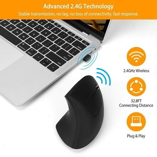 2.4G Wireless Vertical Mouse Ergonomic Optical Mice w/6 Buttons 3 Adjustable DPI