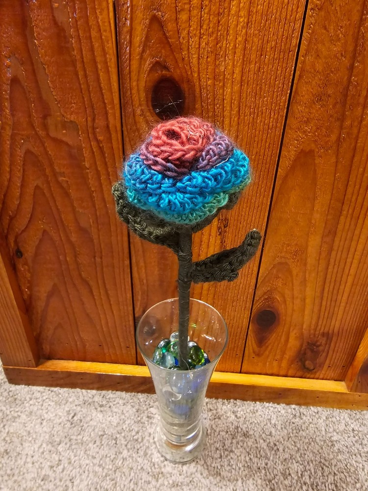 Multi-Colored Crochet Rose (vase not included)