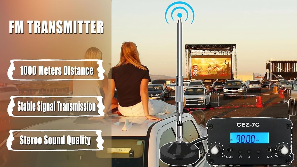 1000 Meters FM Transmitter,1/7W Long Range FM Broadcast Transmitter for Drive-in