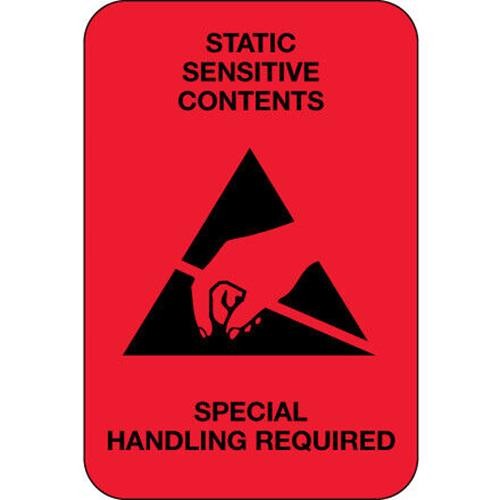 2 x 3" "Static Sensitive Contents" Labels, Red 500/Roll