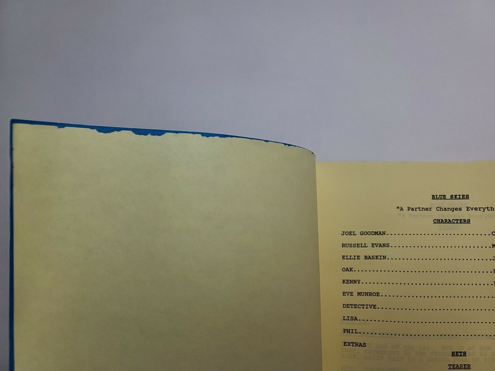 BLUE SKIES / John Peaslee 1994 TV Script, "A Partner Changes Everything"