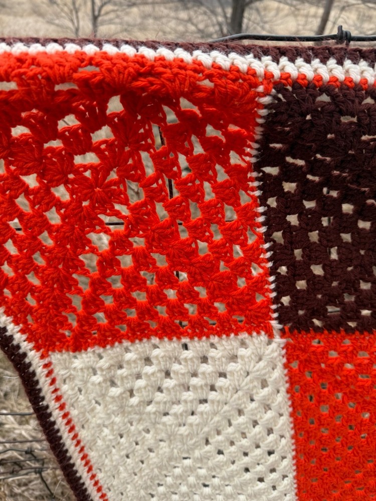 Vintage 1970s Crochet Patchwork Afghan Throw Boho Retro