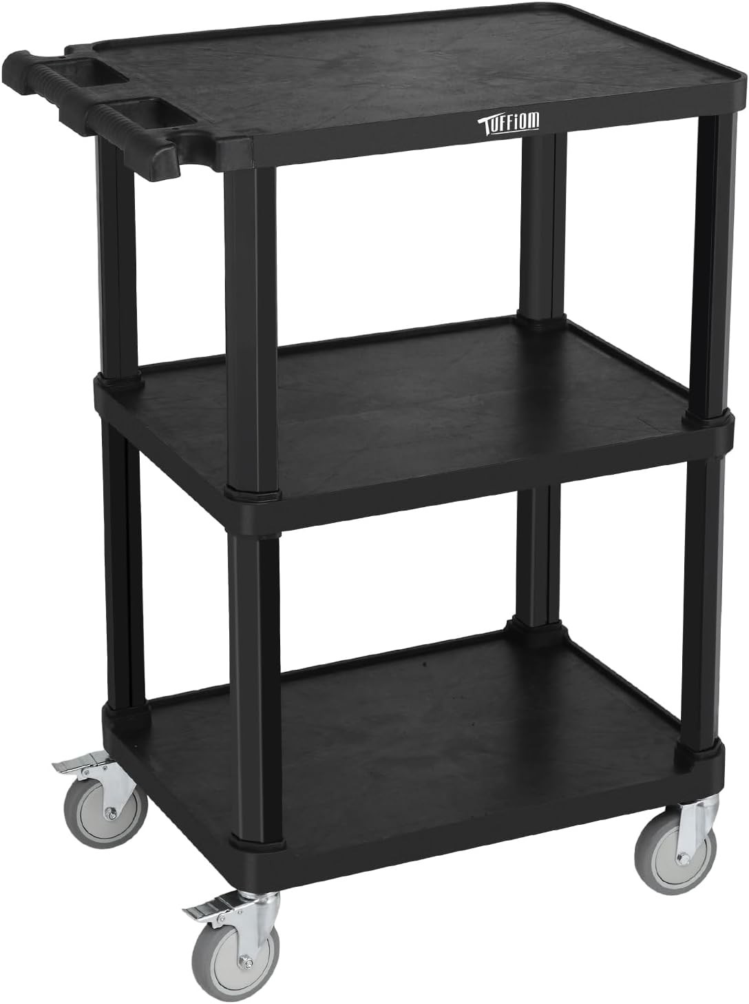 Heavy Duty 3-Tier Plastic Service Utility Cart Rolling Storage Cart for Garage