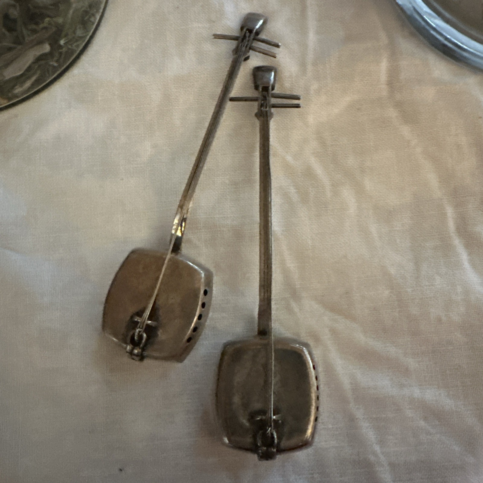 Pair Of (2) Japanese Shamisen Lute .925 Sterling Silver Salt & Pepper Shakers