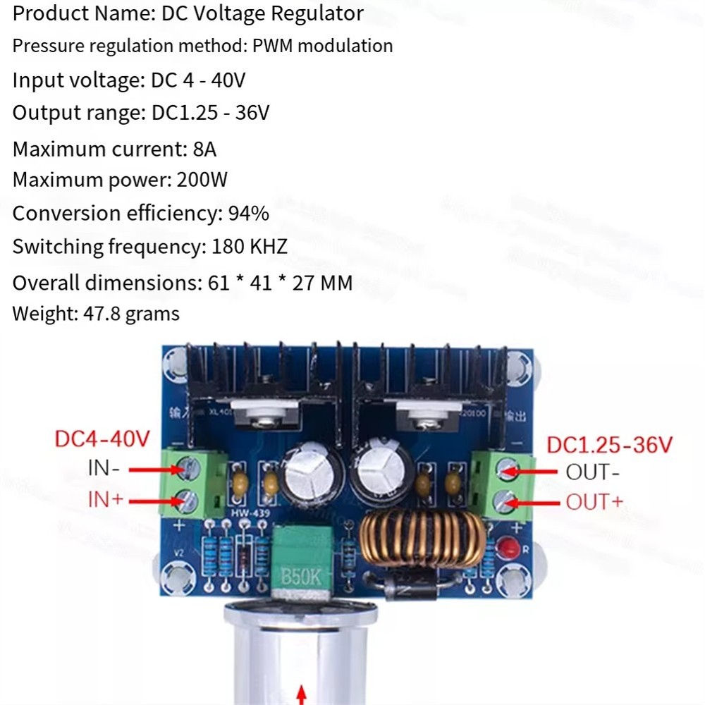 XL4016E1 DC-DC Step Down Converter Module, High Performance DC Regulator Plat2743