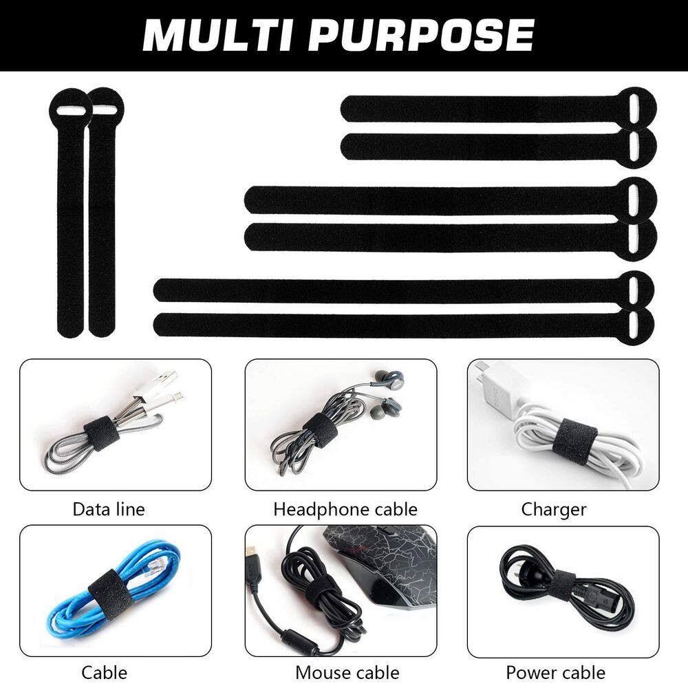 Reusable Cable Ties Multi-Purpose Cable Management Hook and Loop Straps Black 15
