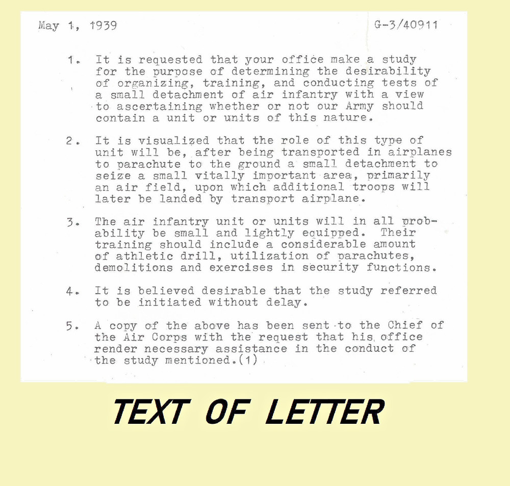 1939 Document for Developing Paratroop Forces- signed by Gen. WILLIAM YARBOROUGH