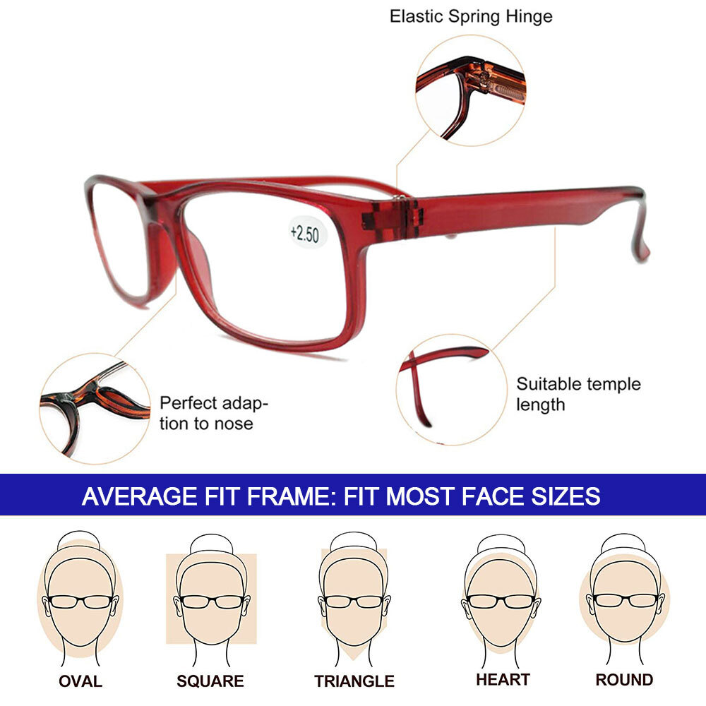 4 Pack Mens Rectangular Blue Light Blocking Reading Glasses Spring Hinge Readers