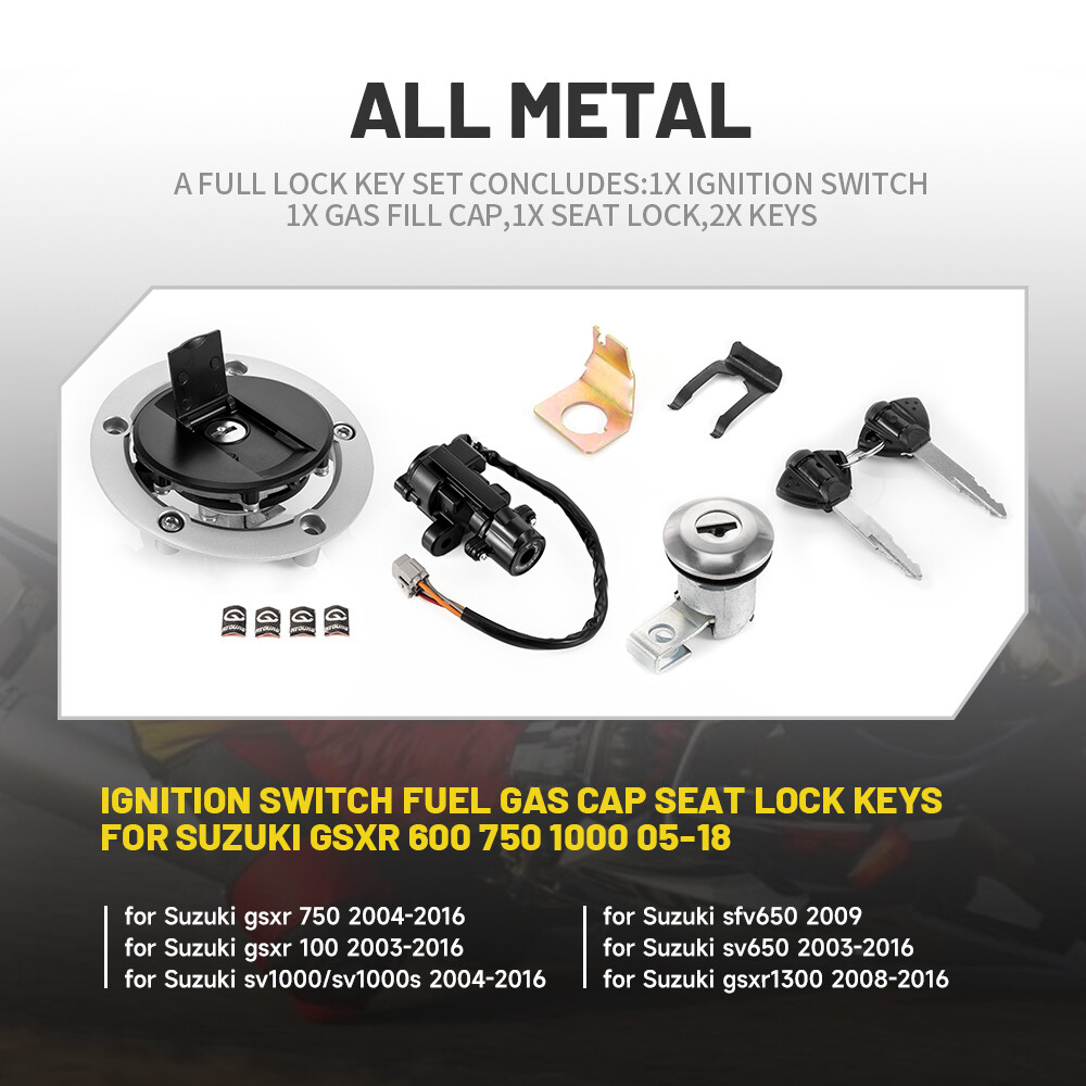 For Suzuki GSXR 600 750 1000 05-18 Ignition Switch Fuel Gas Cap Seat Lock Keys