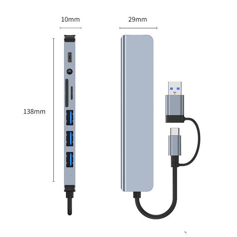 USB C-A 8in1 Hub Multi Adapter 3.5MM audio interface for Laptop