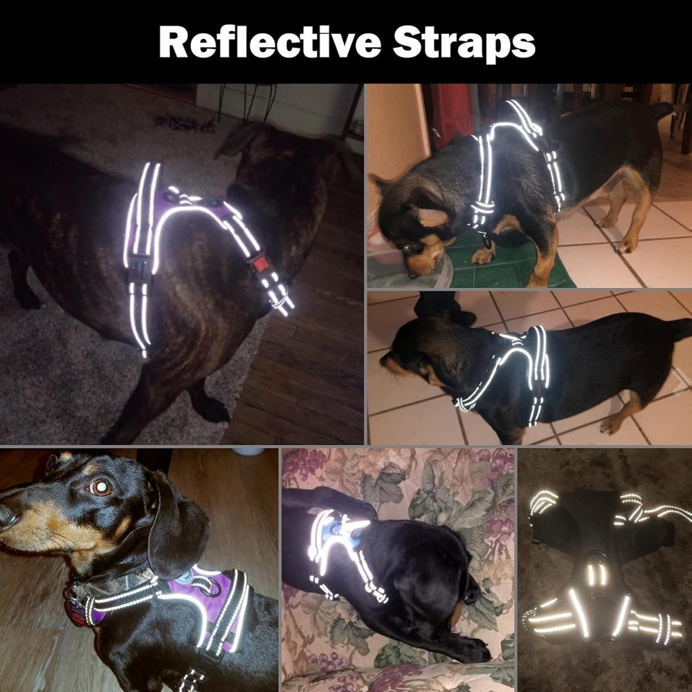 No Pull Dog Harness Medium Reflective Adjustable Vest with Handle Purple