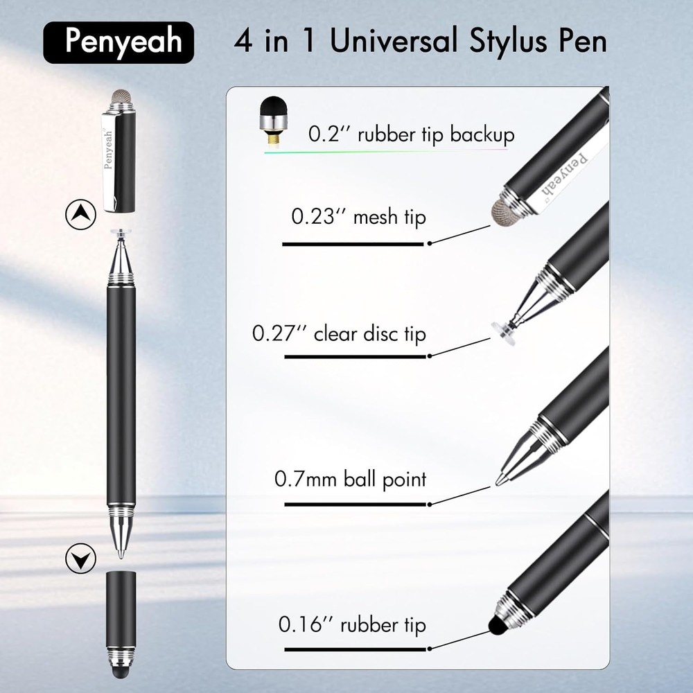 4 In 1 Universal Stylus Pen For Touchscreens With Replaceable Tips And Ballpoint