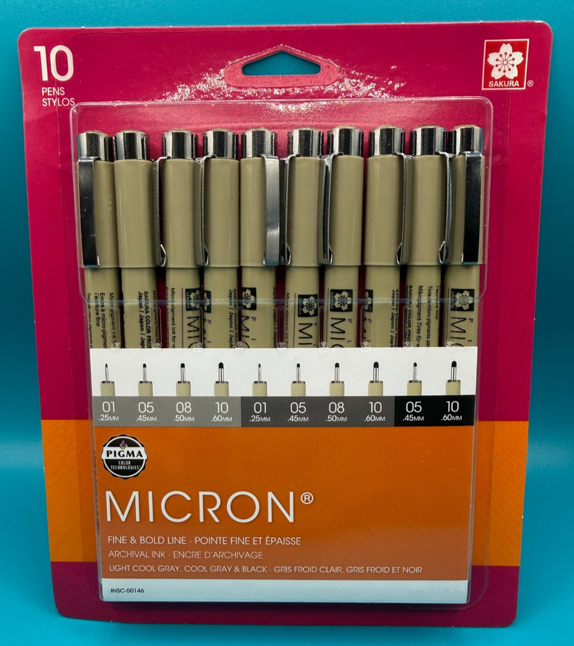 Sakura Pigma MICRON Gray and Black Pens Set of 10 - 50146 - Fine and Bold Points