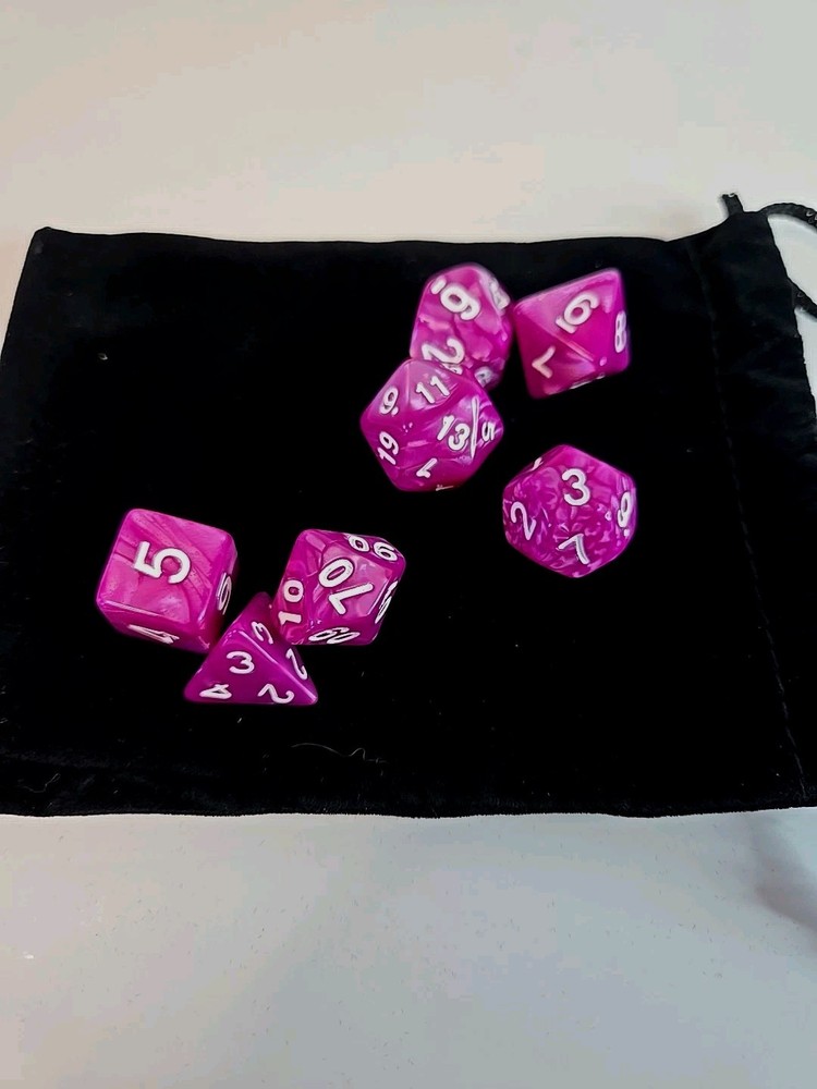 RR | 7-Dice Polyhedral Starter Set | Beginner Dice Kit with Suede Bag D&D