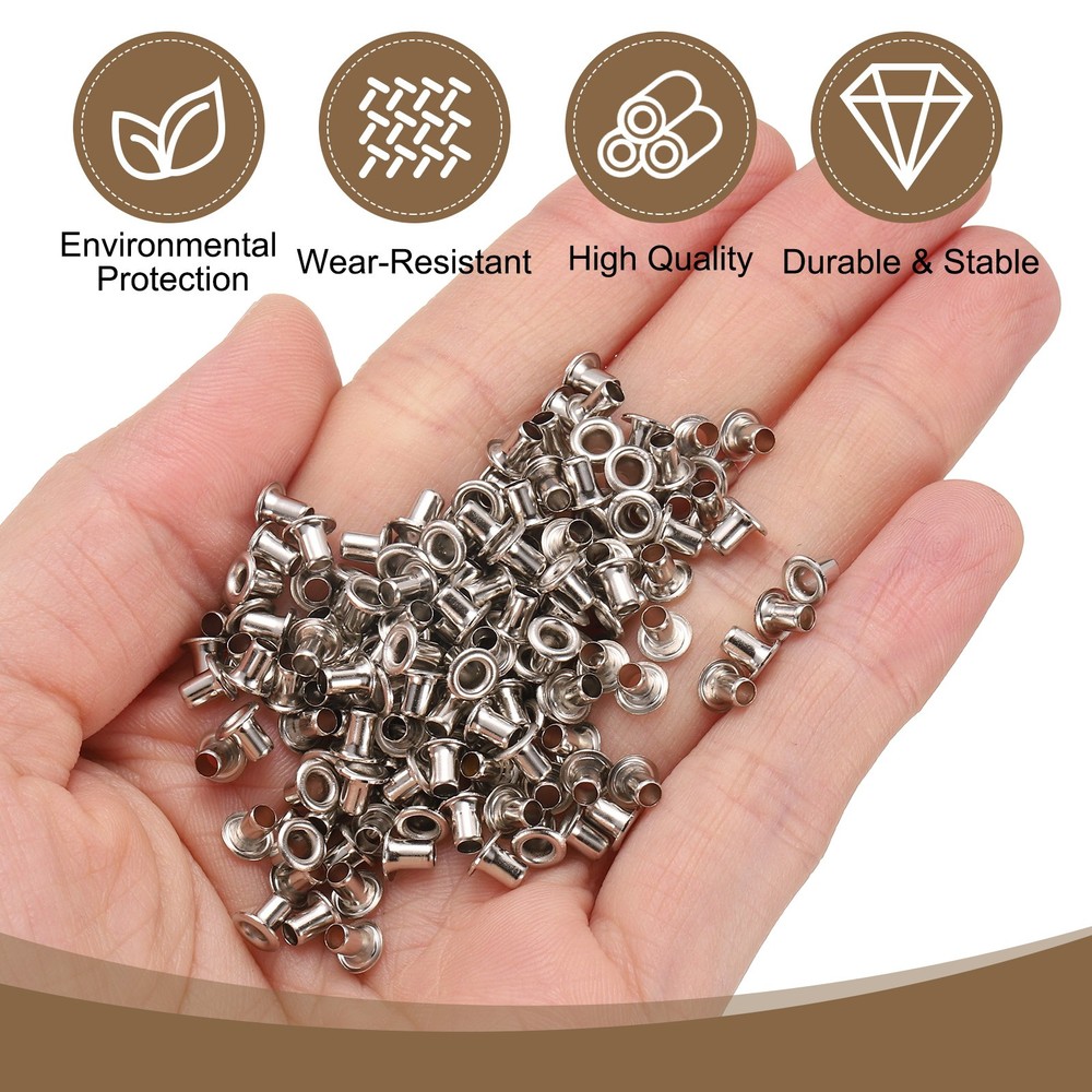 100pcs Brass Eyelet Kit 2mm for Grommets, Silver