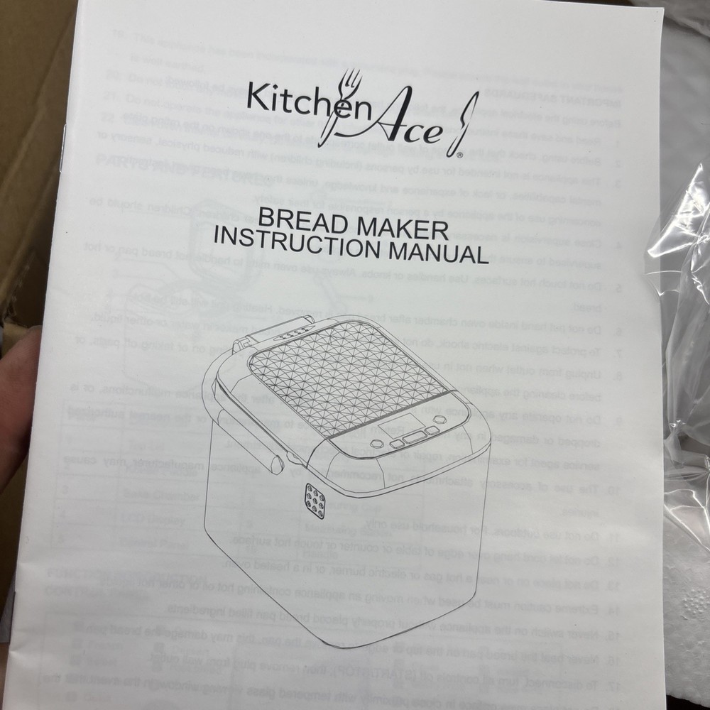 New! Kitchen Ace Bread Maker Home Bakery LCD Display 19 Programs Portable NIP