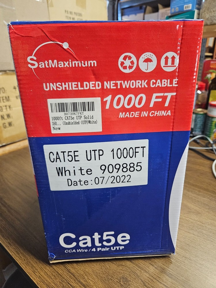 CAT5e Cable 1000Feet White Solid Network Ethernet RJ45 LAN