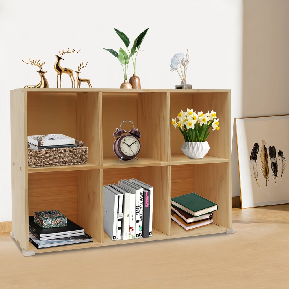 Solid Wood Bookcase with 6 Cubes - Stylish Storage & Elegant Design