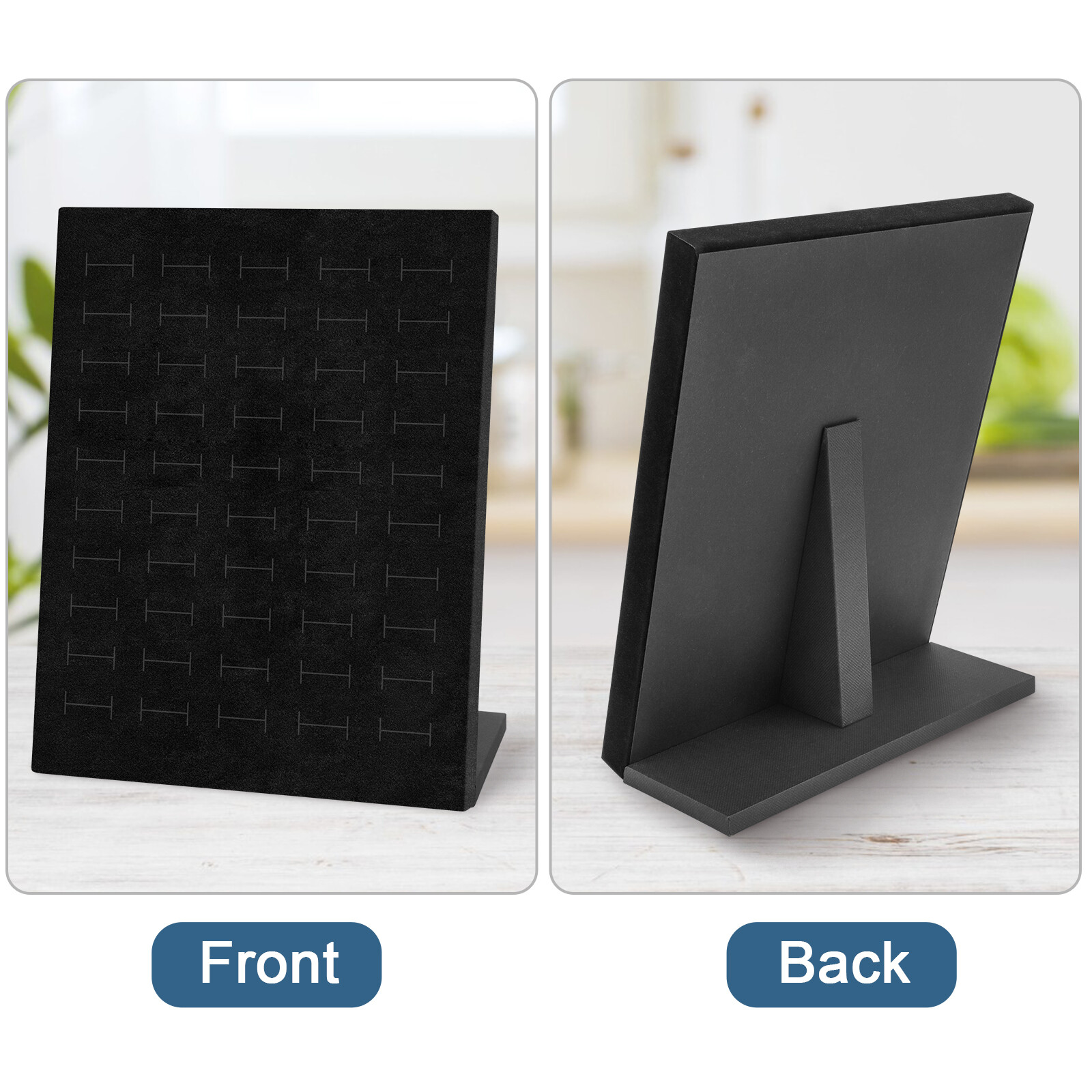 Velvet Ring Display Stand, 50 Slots L-Shaped Jewelry Holder Showcase Organizer