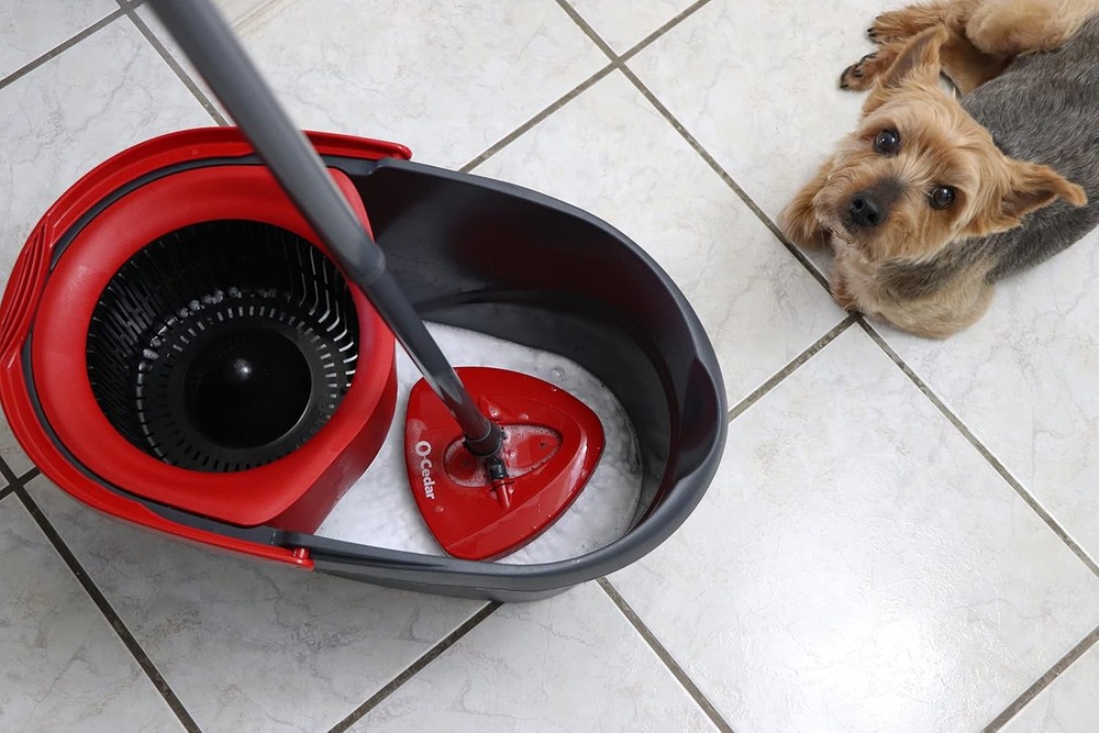 EasyWring Microfiber Spin Mop, Bucket Floor Cleaning System, Red, Gray,