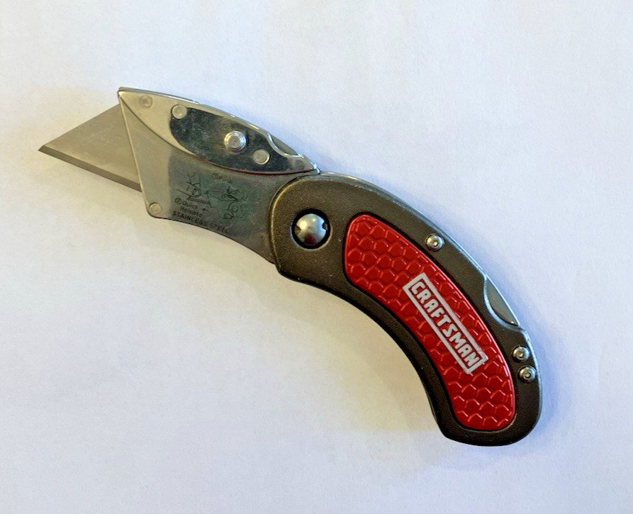 SEARS CRAFTSMAN #38000 NOS Folding Lockback Utility Knife w/Belt Clip *RED*