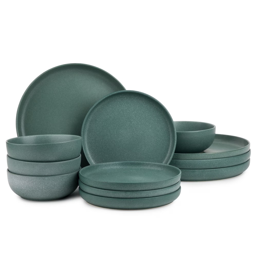 Thyme & Table Caspian Green 12-Piece Ceramic Dinnerware Set