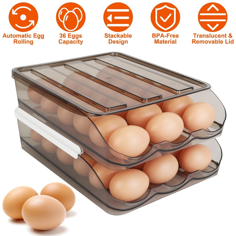 Auto Rolling Egg Holder Storage Box for Refrigerator Egg Tray Fridge Container